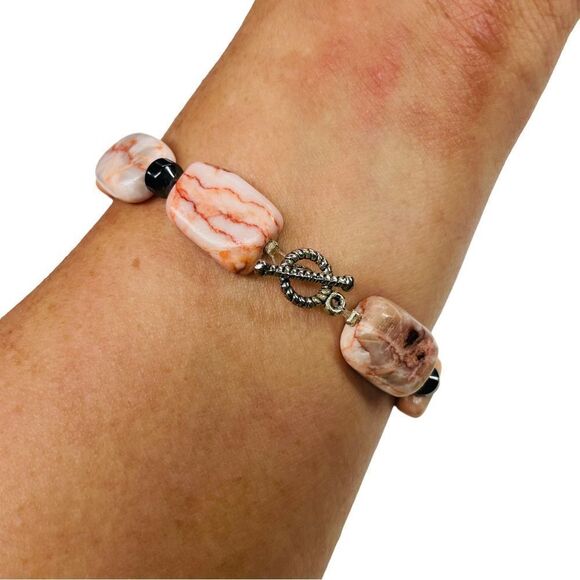 Handmade Pink Marble Jasper Toggle Bracelet with Hematite - Picture 8 of 10